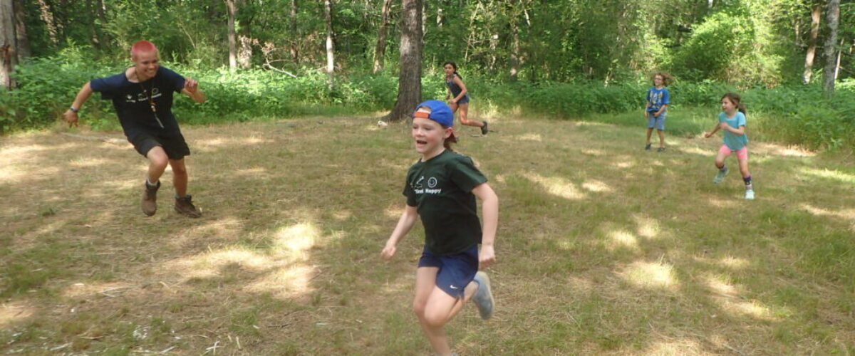 Kids running in field